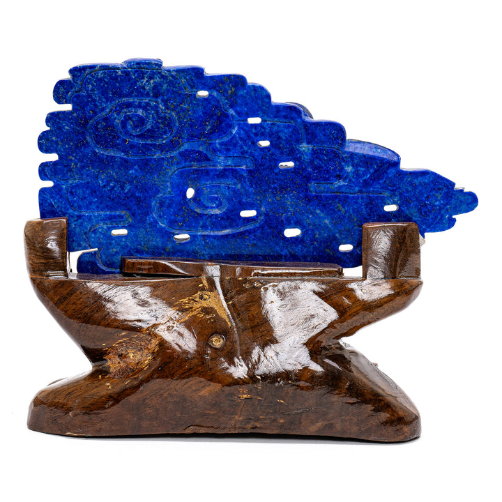 Azure lapis lazuli dragon with golden pyrite flecks.
