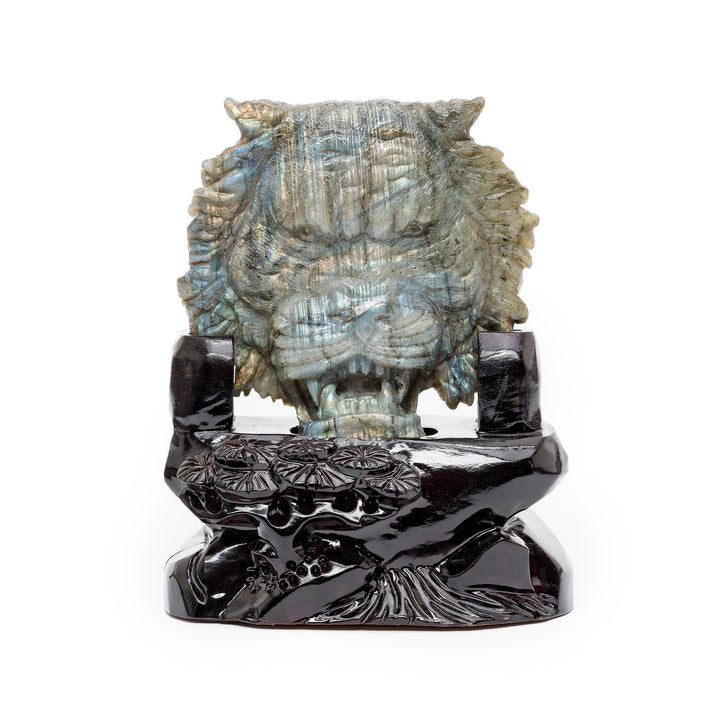 Hand carved labradorite tiger head sculpture