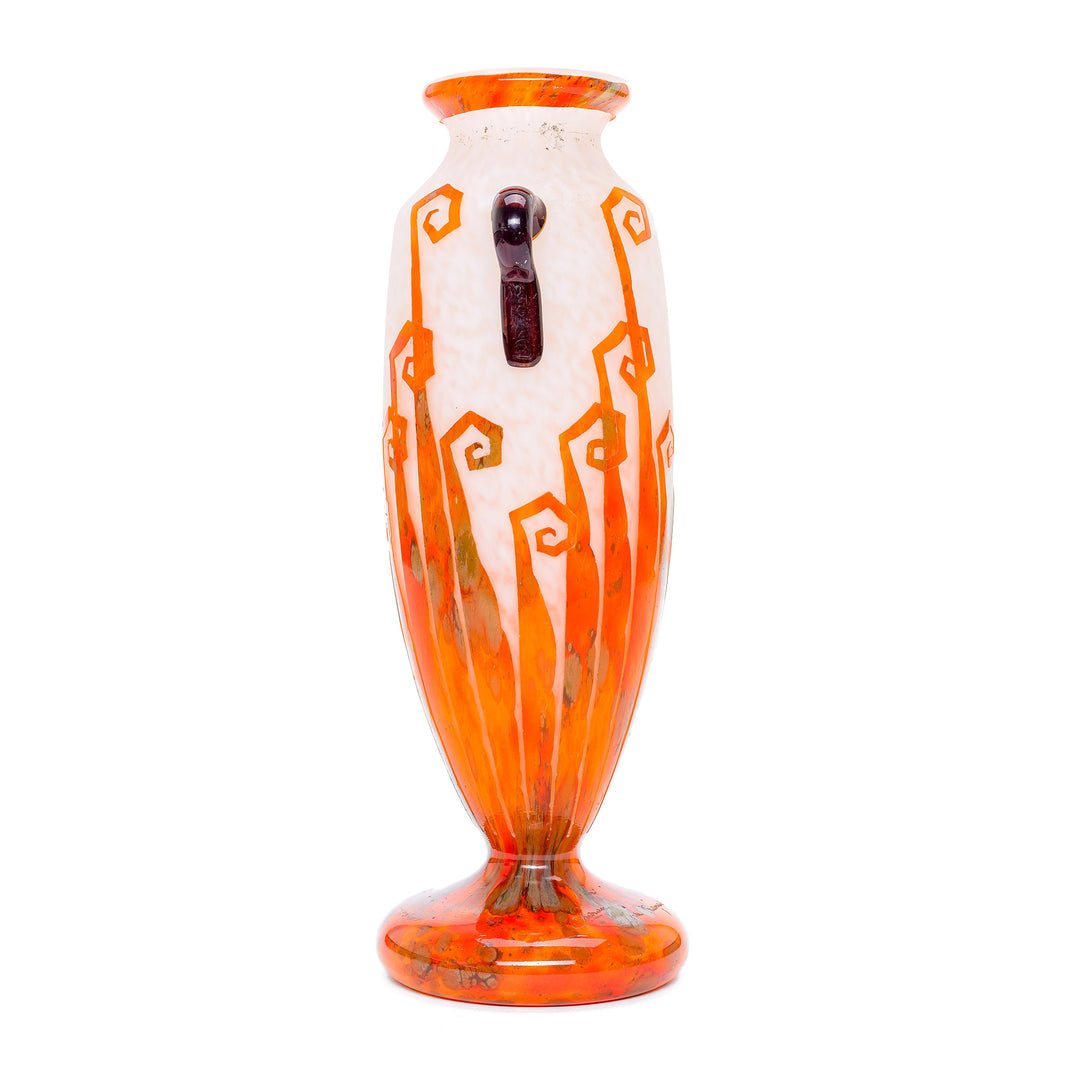 Vibrant orange Art Deco glass vase from 1928 by Le Verre.
