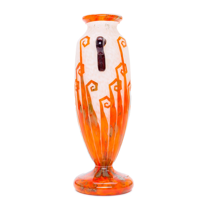 Vibrant orange Art Deco glass vase from 1928 by Le Verre.