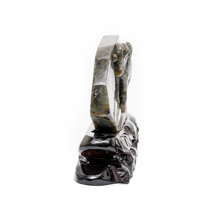 Side view of labradorite elephant sculpture