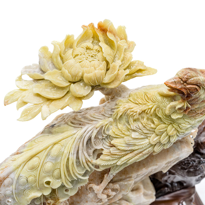 Masterfully carved agate Bird of Paradise with intricate detail.