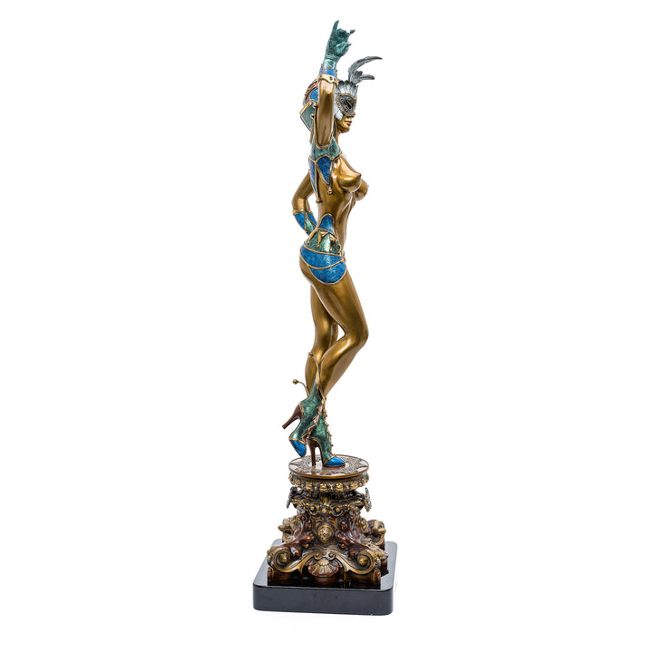 Elegant bronze Carnivale figure by artist Bill Toma