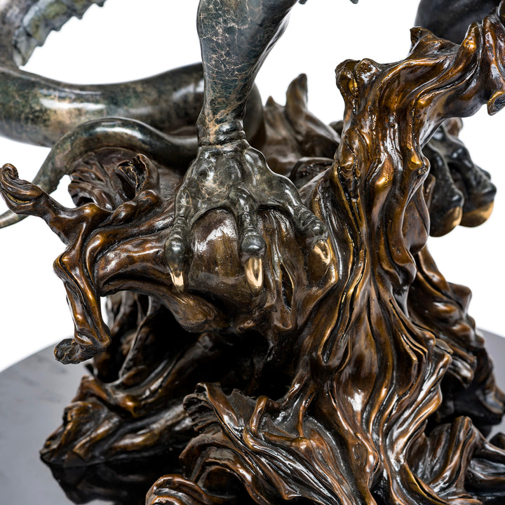 Detailed dragon sculpture on polished base
