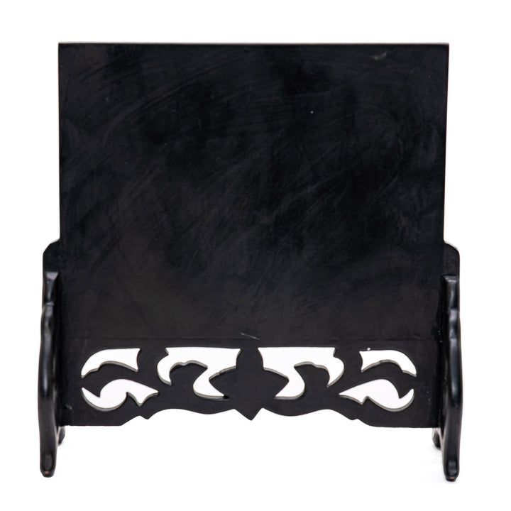 Elegant traditional Chinese mythology carved into a cinnabar decorative screen.
