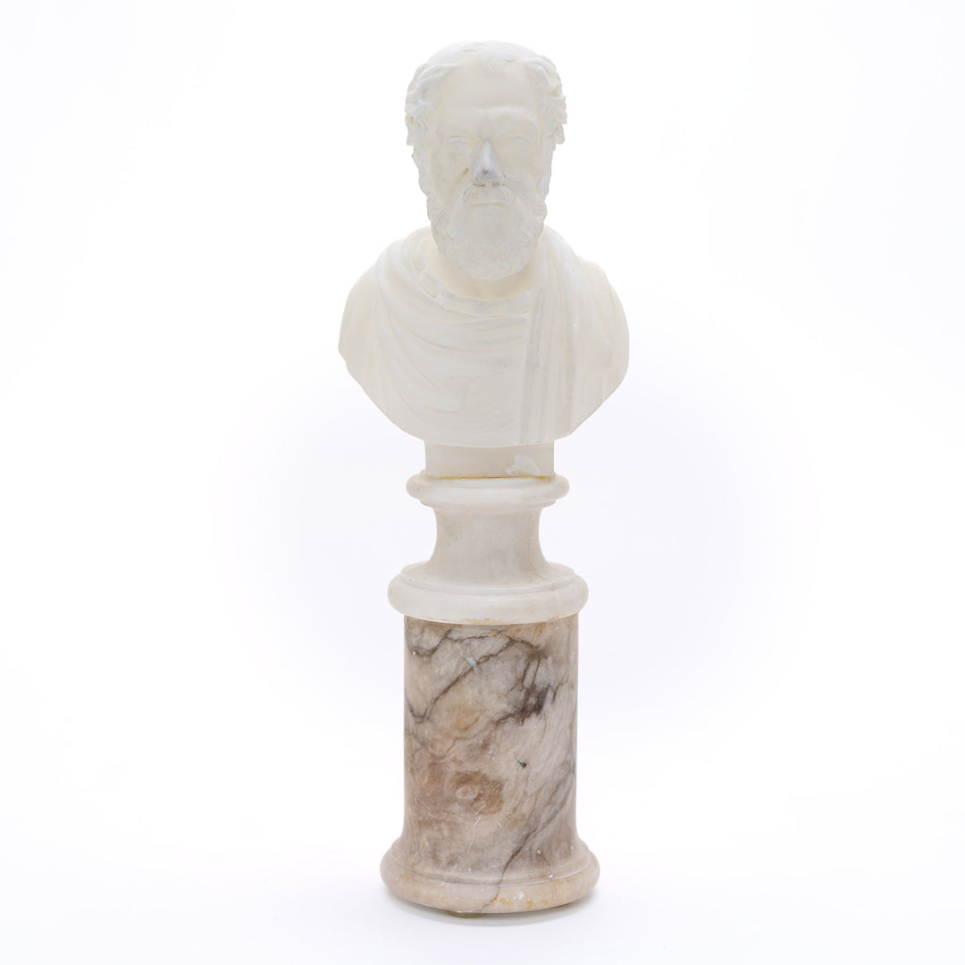 Miniature marble Roman bust on pedestal base