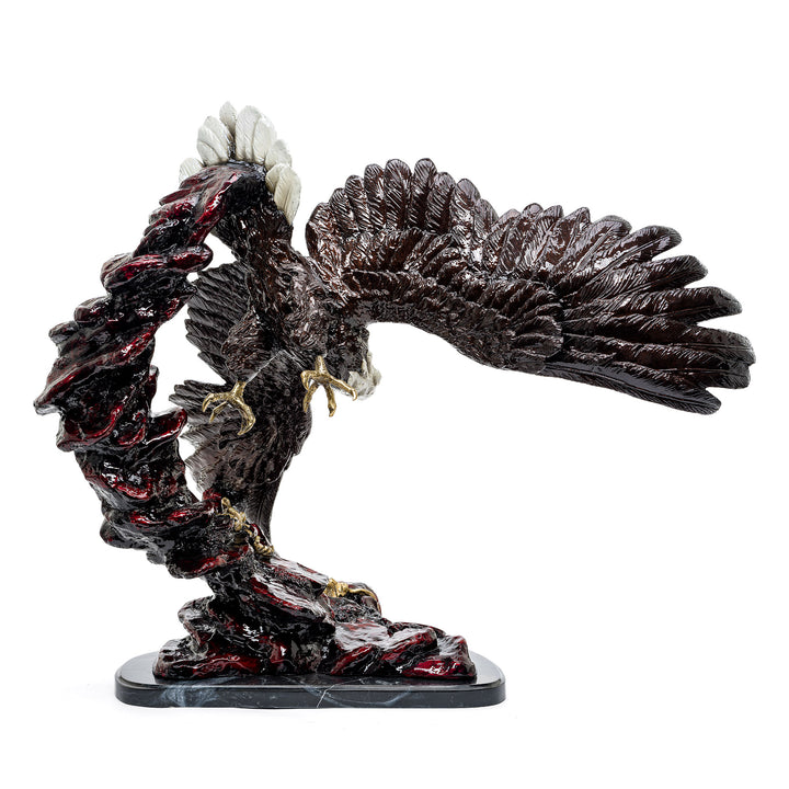 Exquisite craftsmanship in a flying eagle sculpture made of bronze
