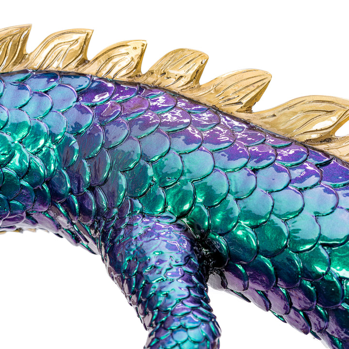 Enchanting iridescent bronze dragon, an artisanal centerpiece