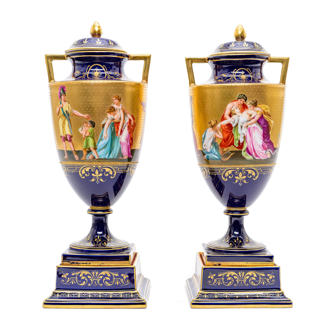 Royal Vienna Porcelain Vases with Cobalt Blue Ground
