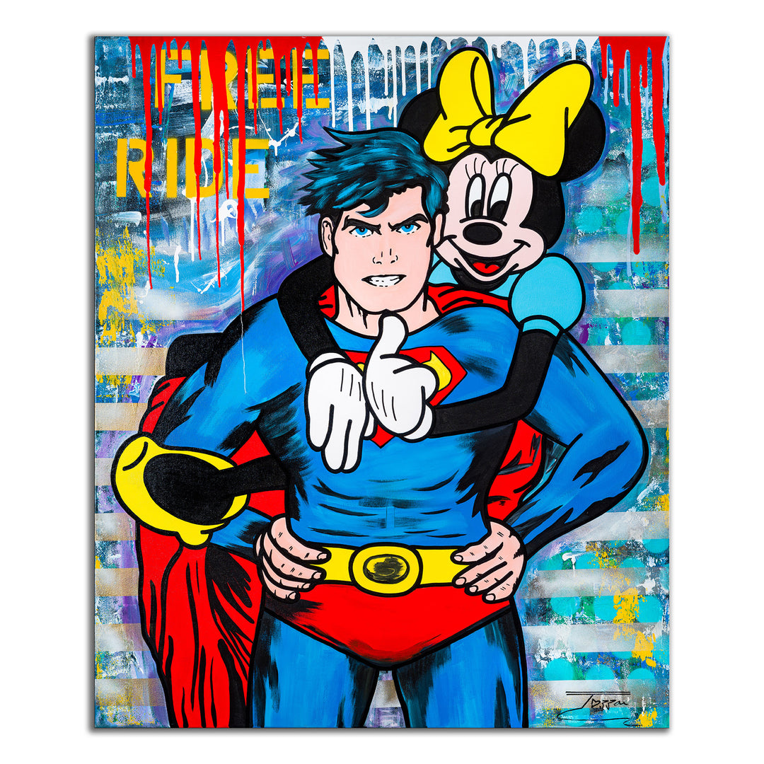 Way To Go mixed media superhero with cartoon icon signed by JOZZA