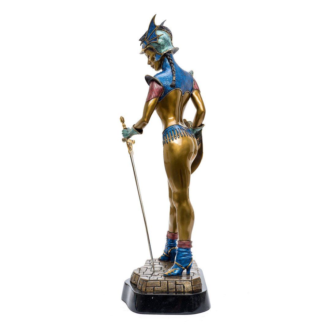 Fine art sculpture depicting a serene warrior in bronze