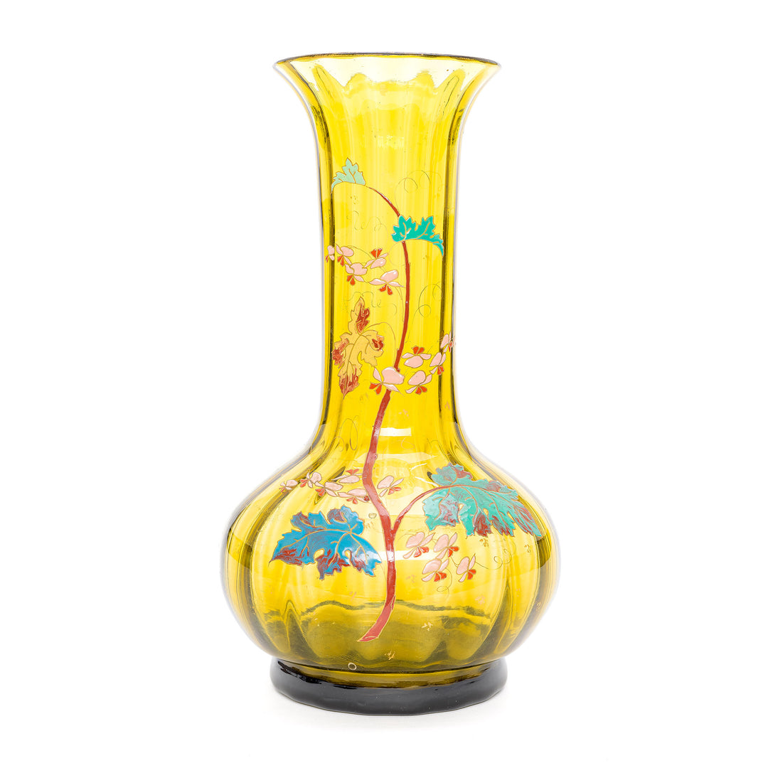 Antique Emile Galle enameled vase from 1895 with gold highlights.
