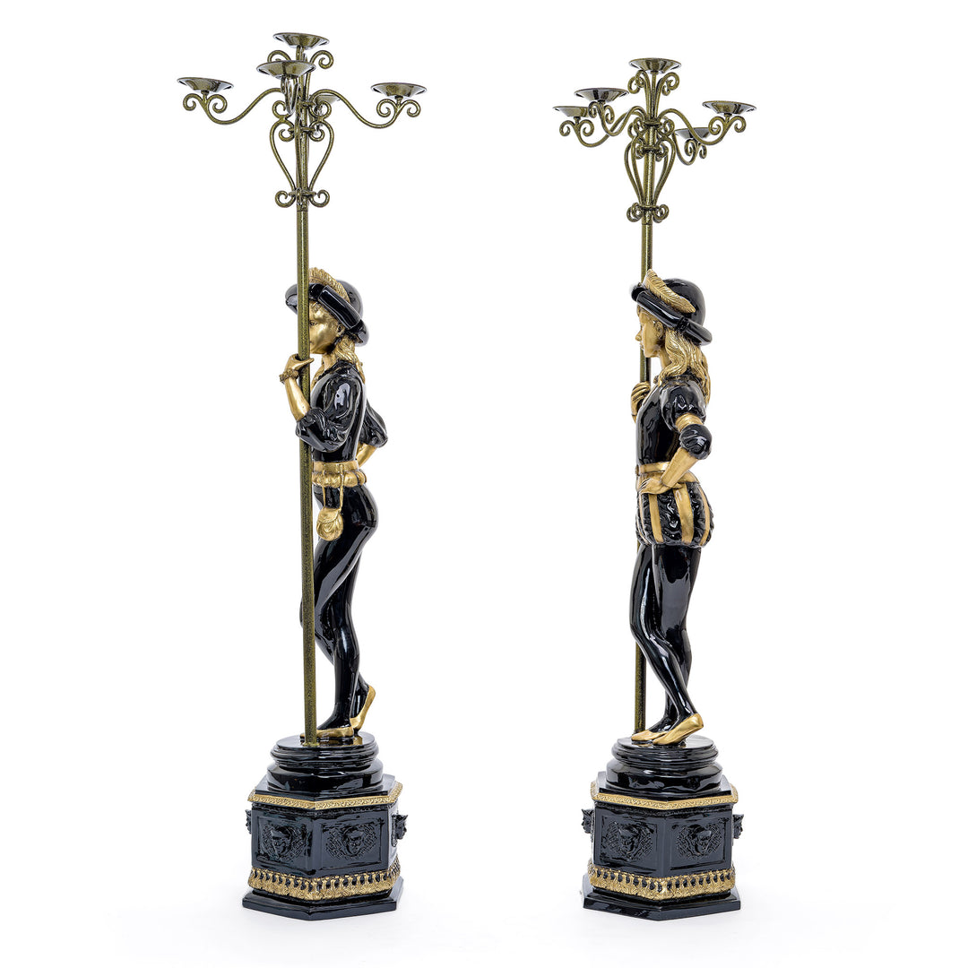 Pair of Bronze Dance Sculptures Holding Lights.