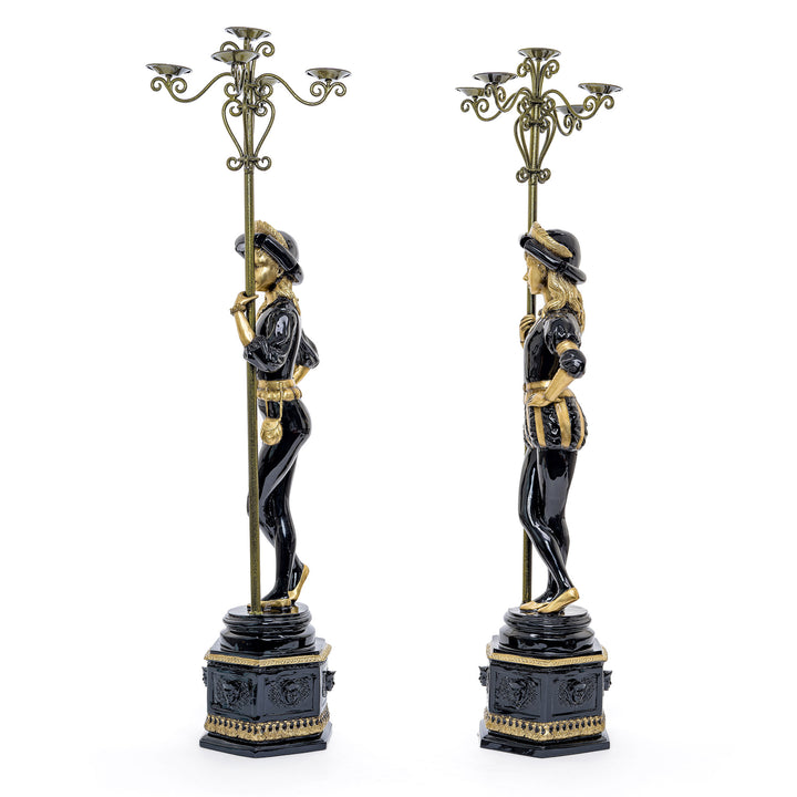 Pair of Bronze Dance Sculptures Holding Lights.