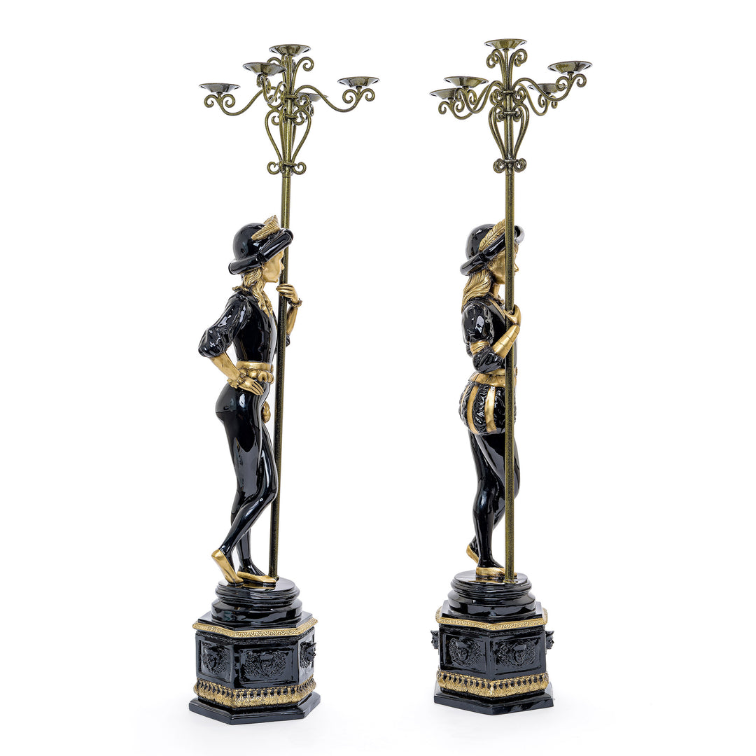 Twin Bronze Dancers Featuring Torchieres.