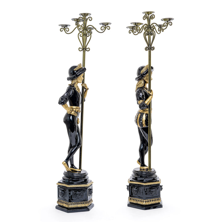Twin Bronze Dancers Featuring Torchieres.