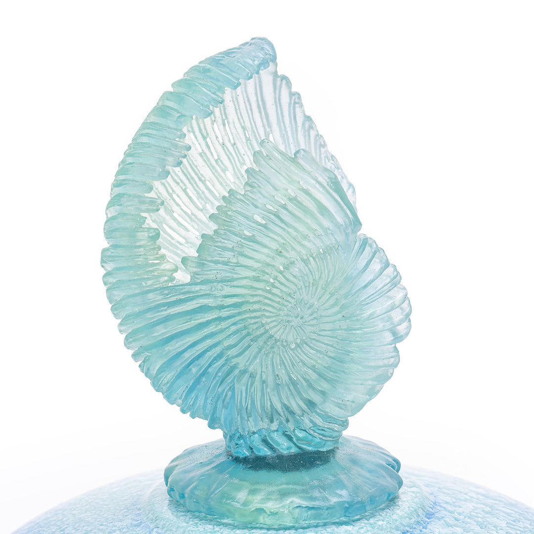 Ocean hues in porcelain: Ammonite Vessel with glass finial.