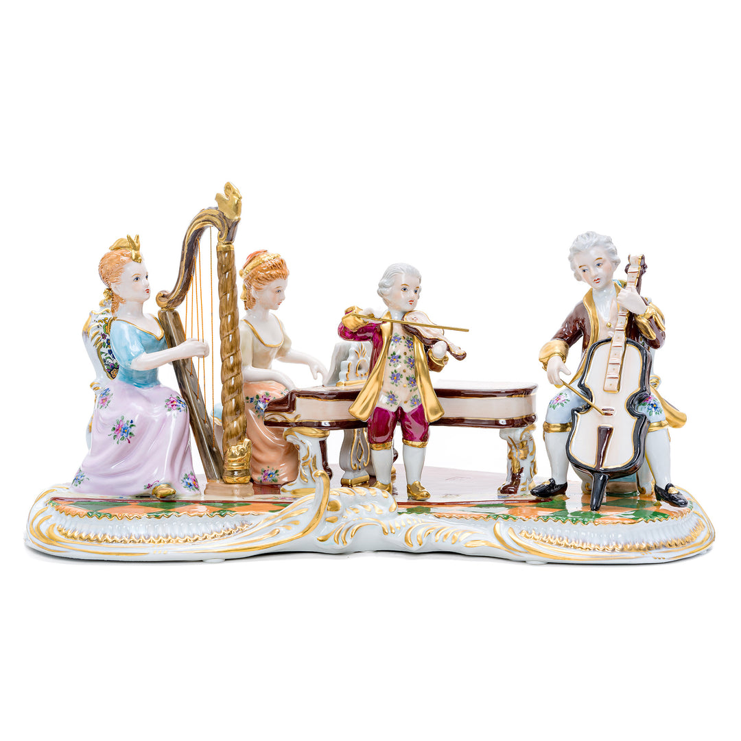 Handcrafted porcelain sculpture of a four-member musical ensemble.