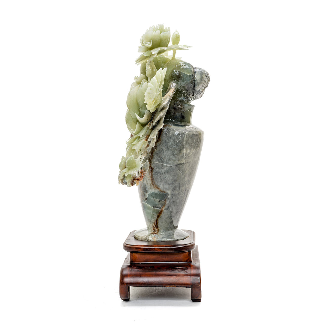 Elegant peony and bird agate art in a flower basket.