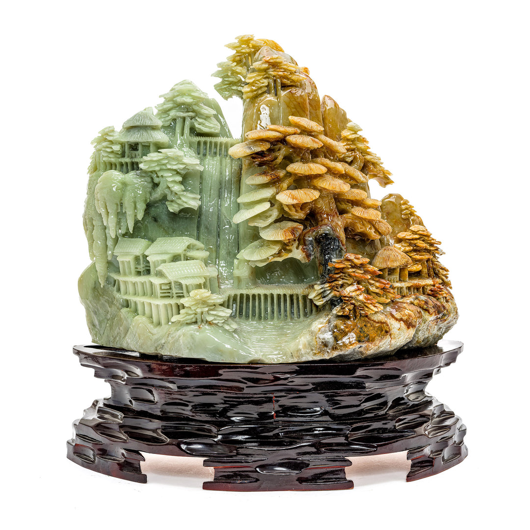 Hand-carved agate mountain village sculpture