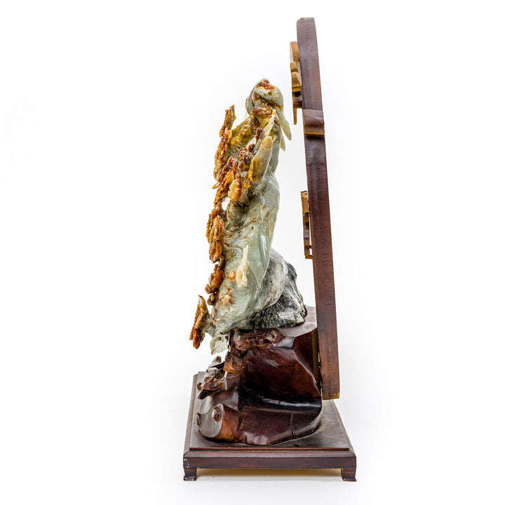 Exquisite peony branch in agate, symbolizing wealth and honor.