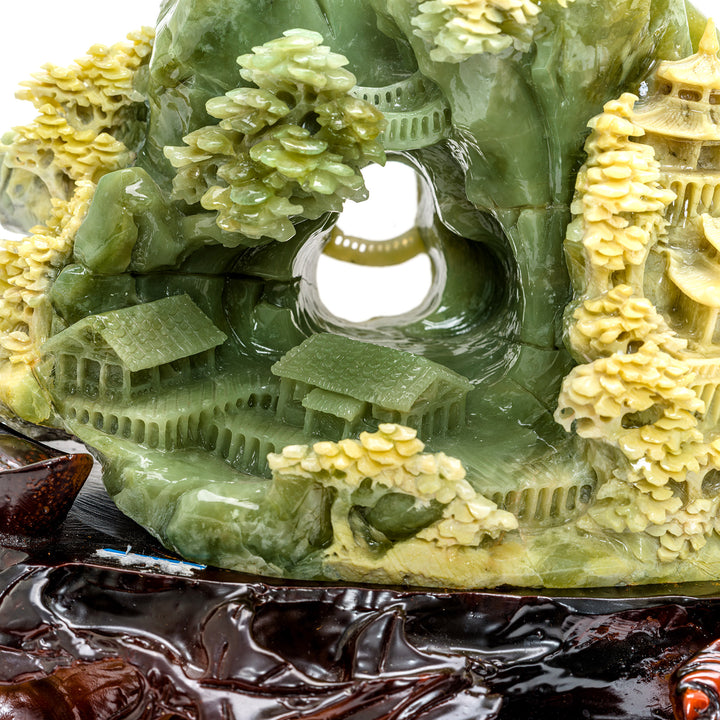 Cultural agate pagoda village with intricate foliage