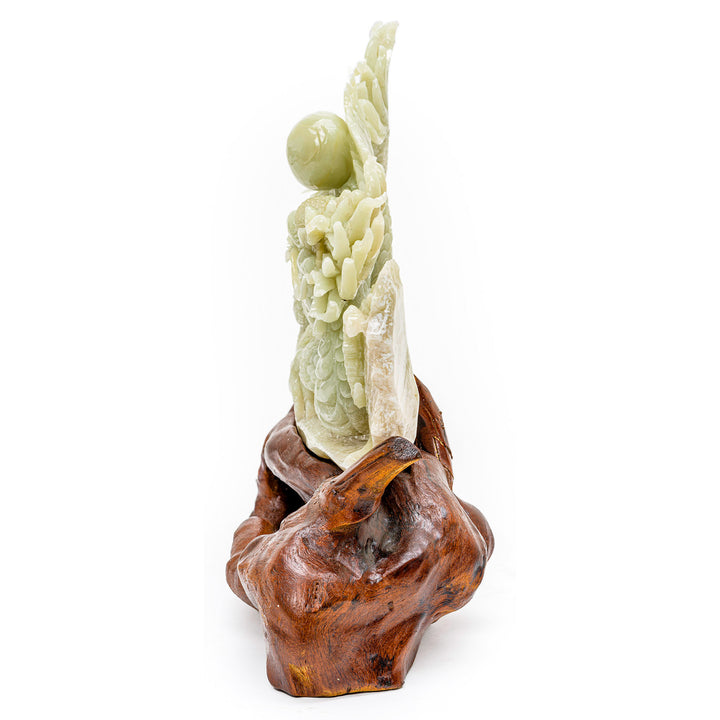 Mythological dragon in pursuit of wisdom, immortalized in agate sculpture.
