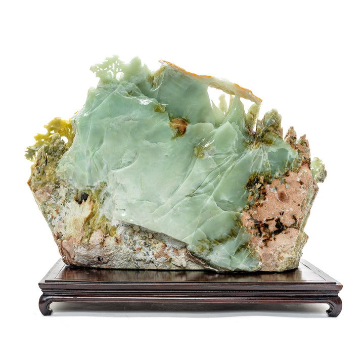 Spiritual mountainside village scene in agate with Kwan Yin