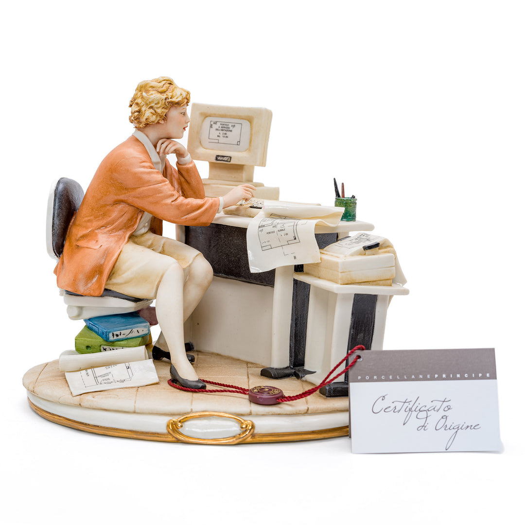 Capodimonte porcelain figurine of a female surveyor.