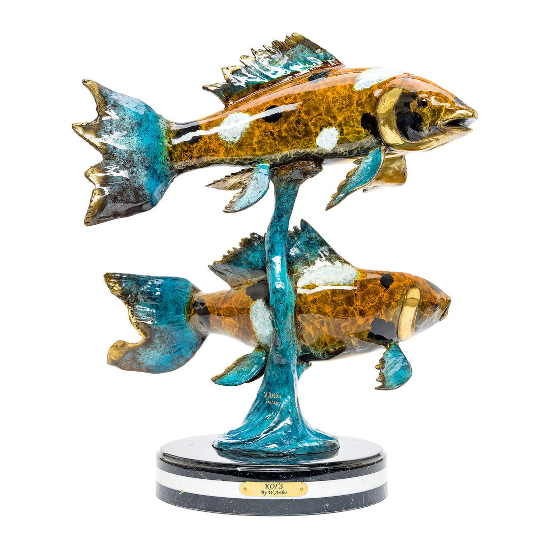 Durable bronze sculpture of Koi fish for indoor/outdoor use