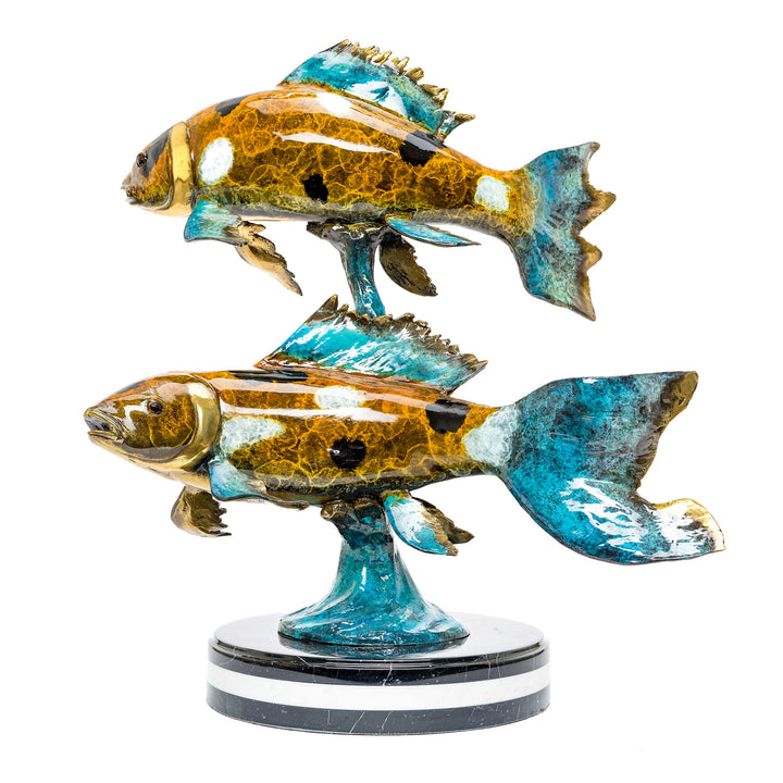Intricate bronze Koi fish reflecting tranquility and balance