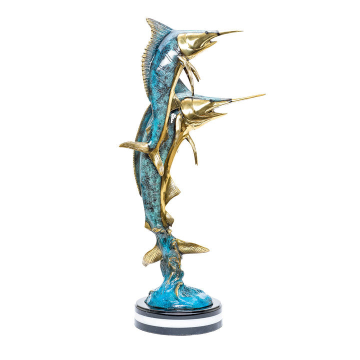 Swordfish statue reflecting marine elegance.