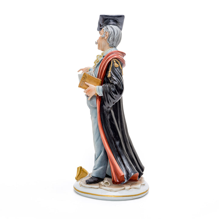 Italian crafted lawyer in courtroom attire porcelain figurine.