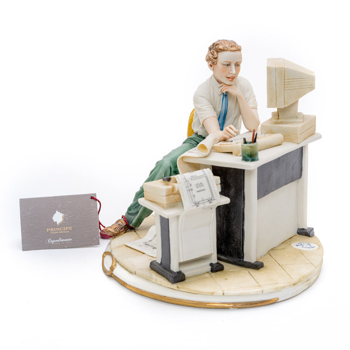 Italian crafted surveyor with maps and tools porcelain figurine.