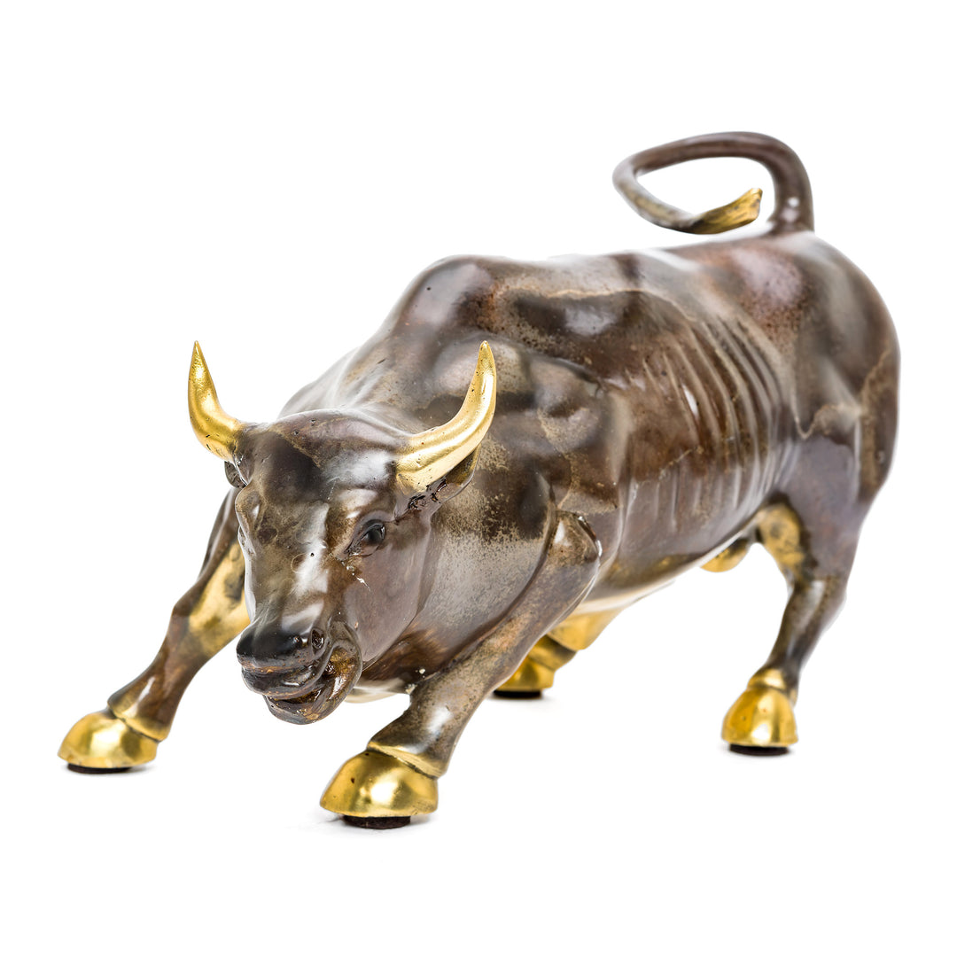 Small bronze bull sculpture with custom patina