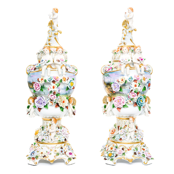 Pair of royal porcelain vases with intricate flower details