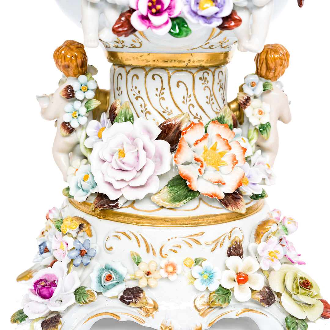 Elegant porcelain vases with lifelike sculpted flowers
