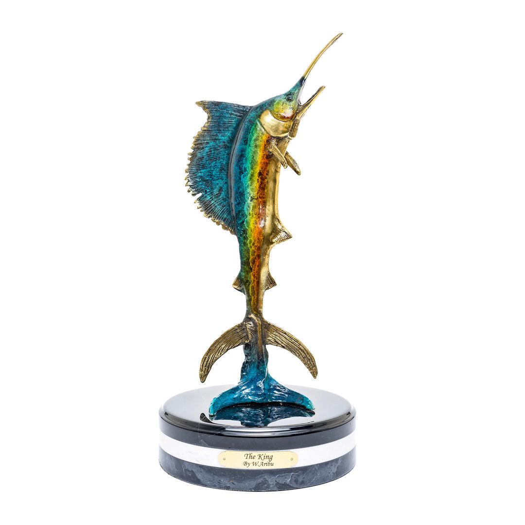 Marlin The King bronze sculpture on marble base
