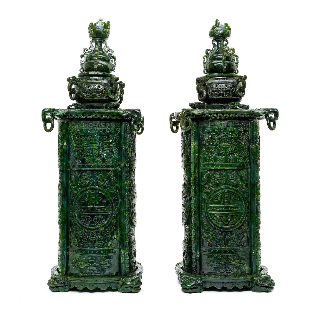 Pair of jade lanterns with intricate carvings