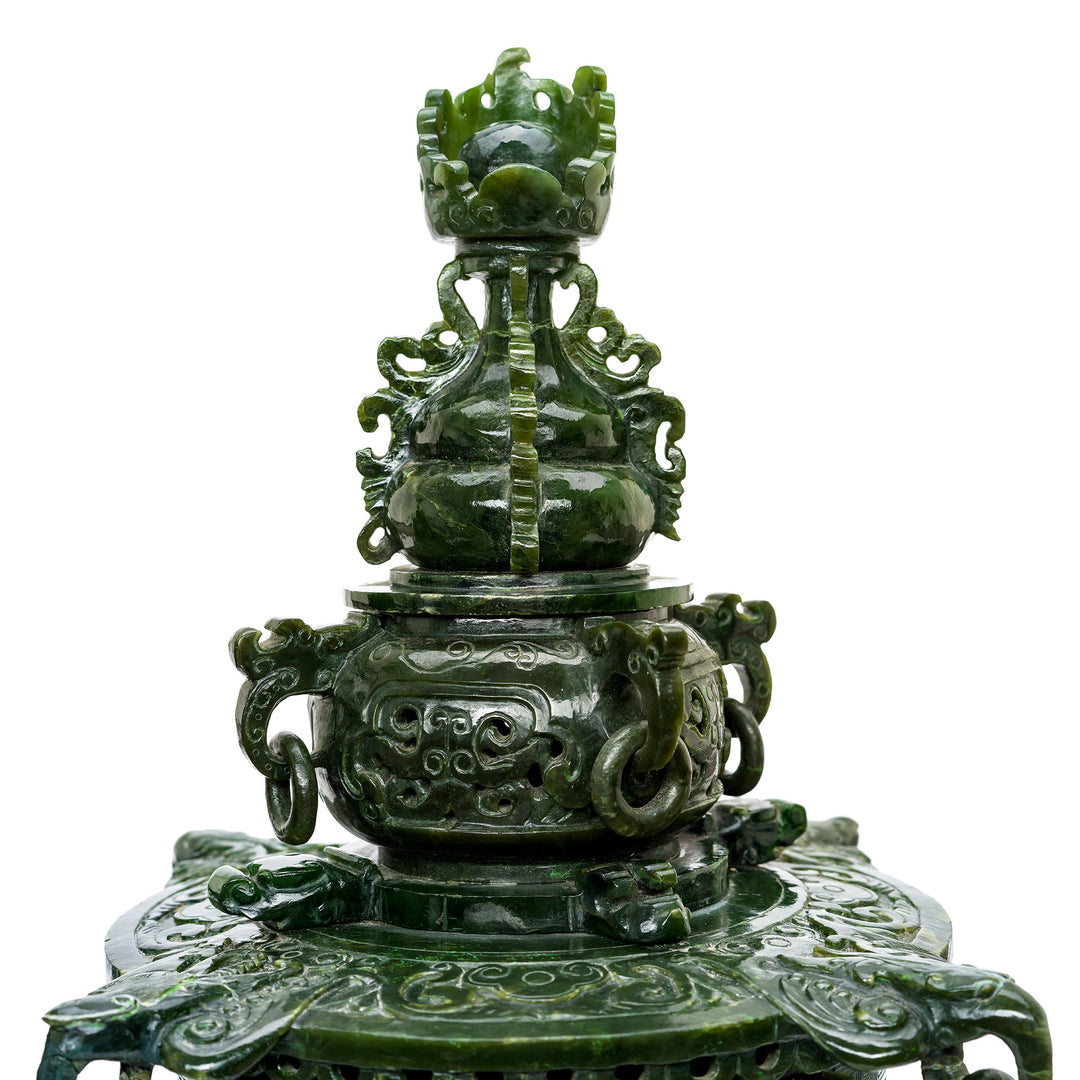 Detailed carvings on jade lanterns