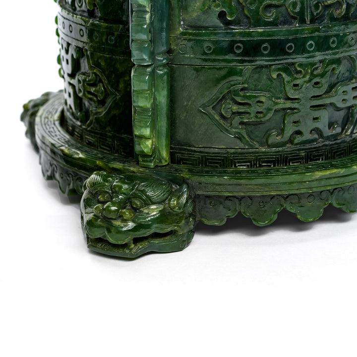 Close-up of carvings on jade lanterns