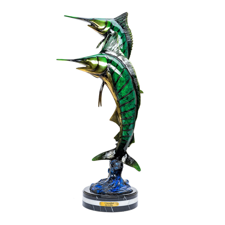 Bronze double marlin sculpture with custom patina