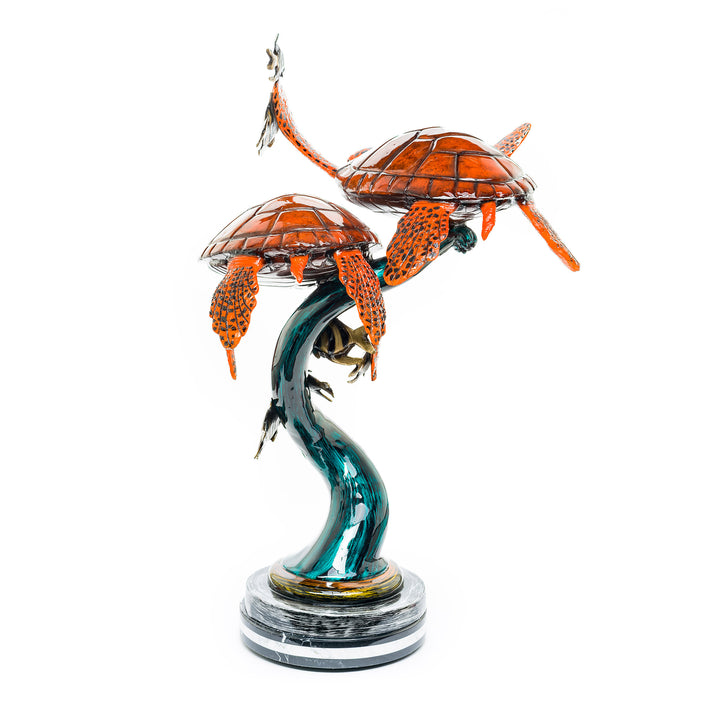 Coastal home bronze turtle centerpiece
