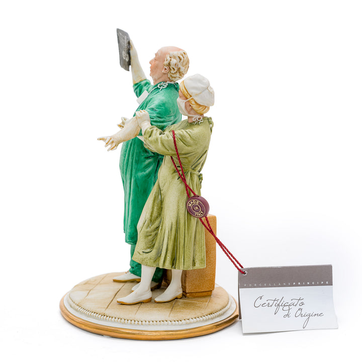Italian crafted surgeon examining an X-ray in porcelain.