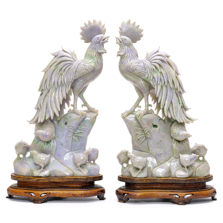 Pair Jade Roosters