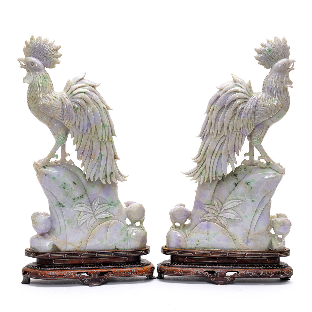 Pair Jade Roosters