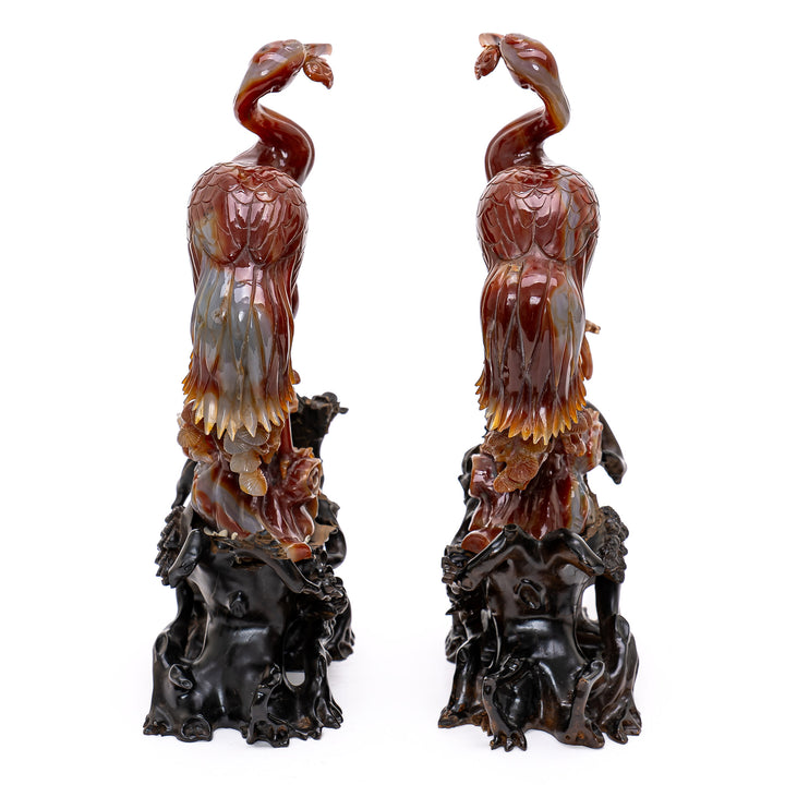 Exquisite Carnelian Pair of Agate Cranes