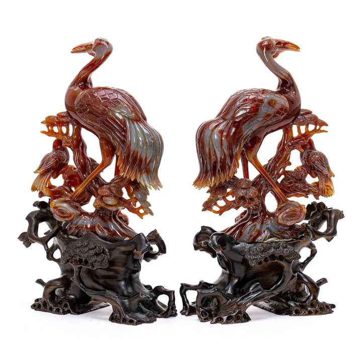 Exquisite Carnelian Pair of Agate Cranes