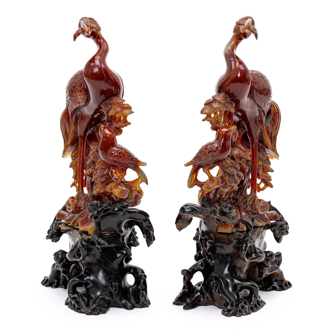 Exquisite Carnelian Pair of Agate Cranes