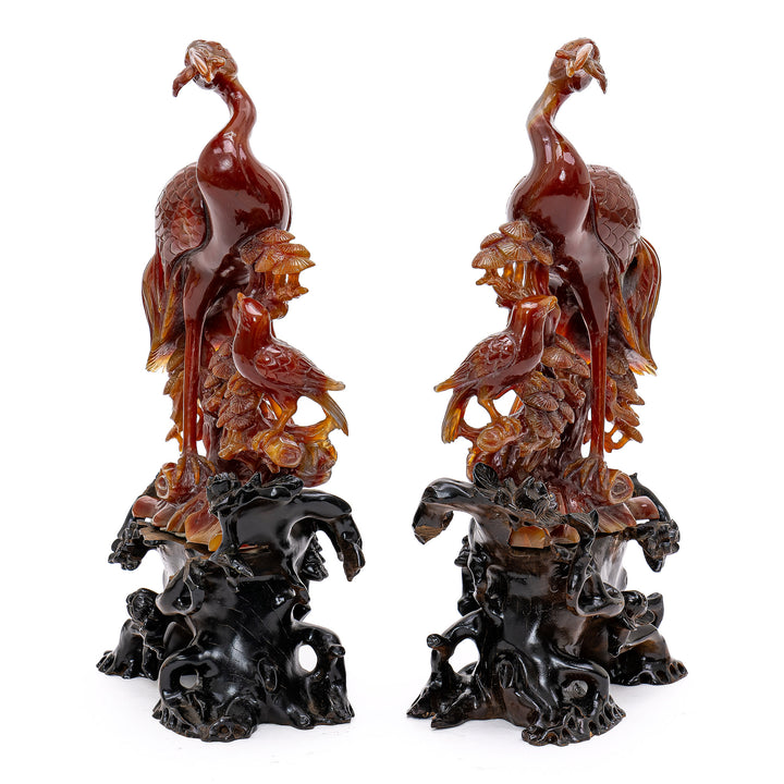 Exquisite Carnelian Pair of Agate Cranes